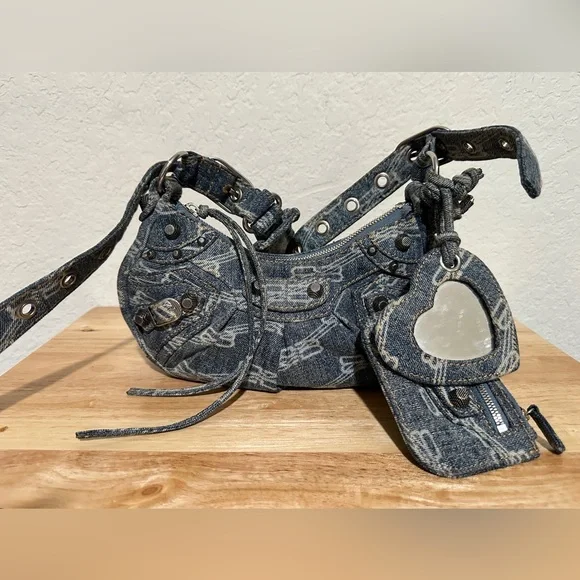 Balenciaga Le Cagole BB Monogram Denim Mini Shoulder Bag - Picture 2 of 8